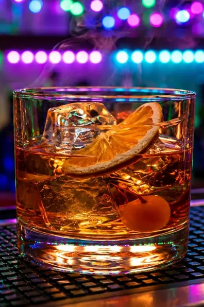 Smoked Old Fashioned cocktail at the Friendz bar
