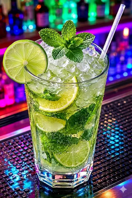 Mojito cocktail with mint and lime at the Friendz bar