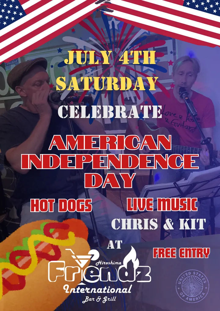 July 4th American Independence Day flyer with live music at Friendz