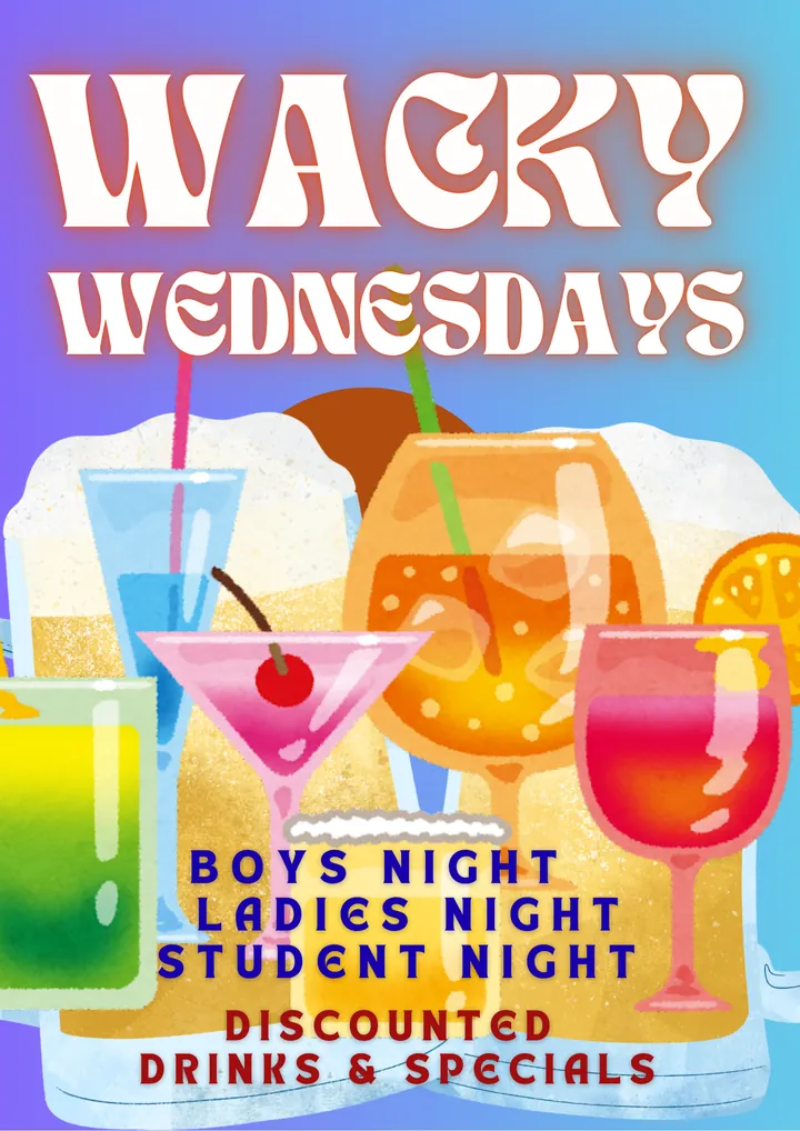Wacky Wednesdays discounted drinks and specials flyer