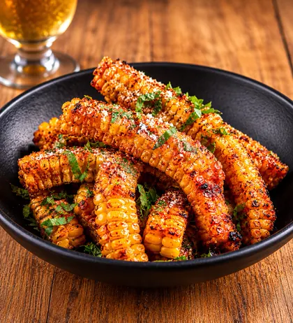 Seasoned corn ribs in a black bowl
