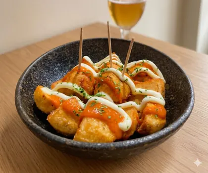 Patatas bravas with orange sauce and mayonnaise