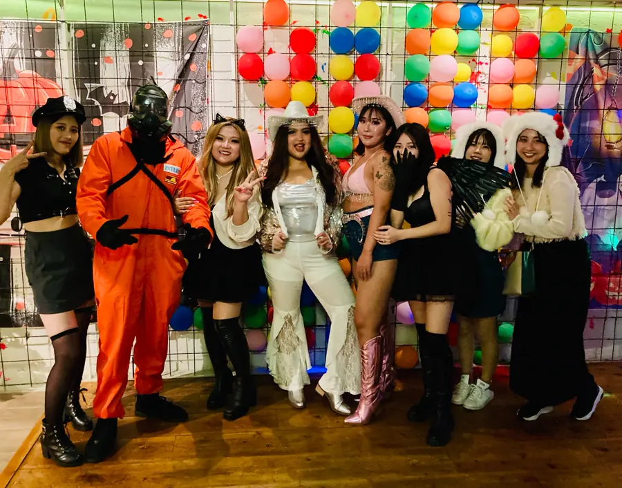 Costume group photo at Friendz