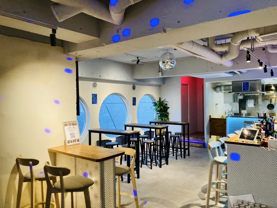 Friendz bar counter and event space before opening